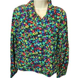 Floral Corduroy Jacket Liz Claiborne Flowered Size Medium Button Up u